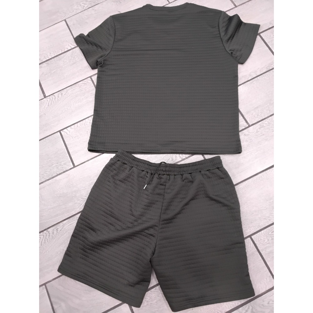 Refashion The Future Mens 3XL Quilted Texture T-Shirt and Shorts Set Charcoal - Picture 6 of 8